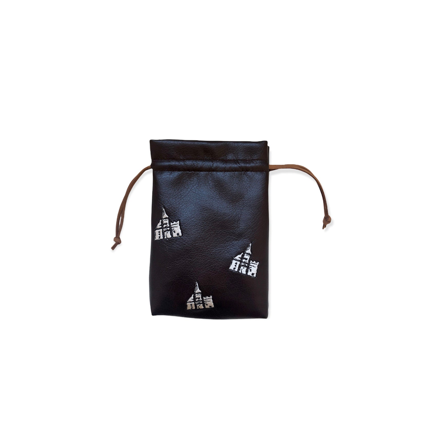 Brown Leather Valuables Pouch with Dancing Logos